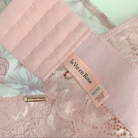 La Vie En Rose Lace Trimmed Bralette Pale Pink Floral Size Medium - Picture 5 of 5